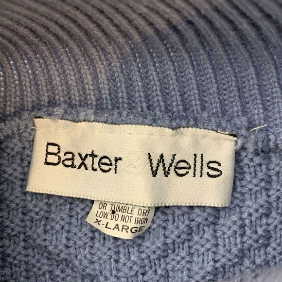 Baxter Wells Blue Cable Knit Turtleneck Sweater Womens Size XL Vintage - Picture 5 of 5
